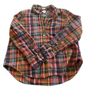 J Crew Red Plaid Boy Fit 100% Cotton Top-Size Large